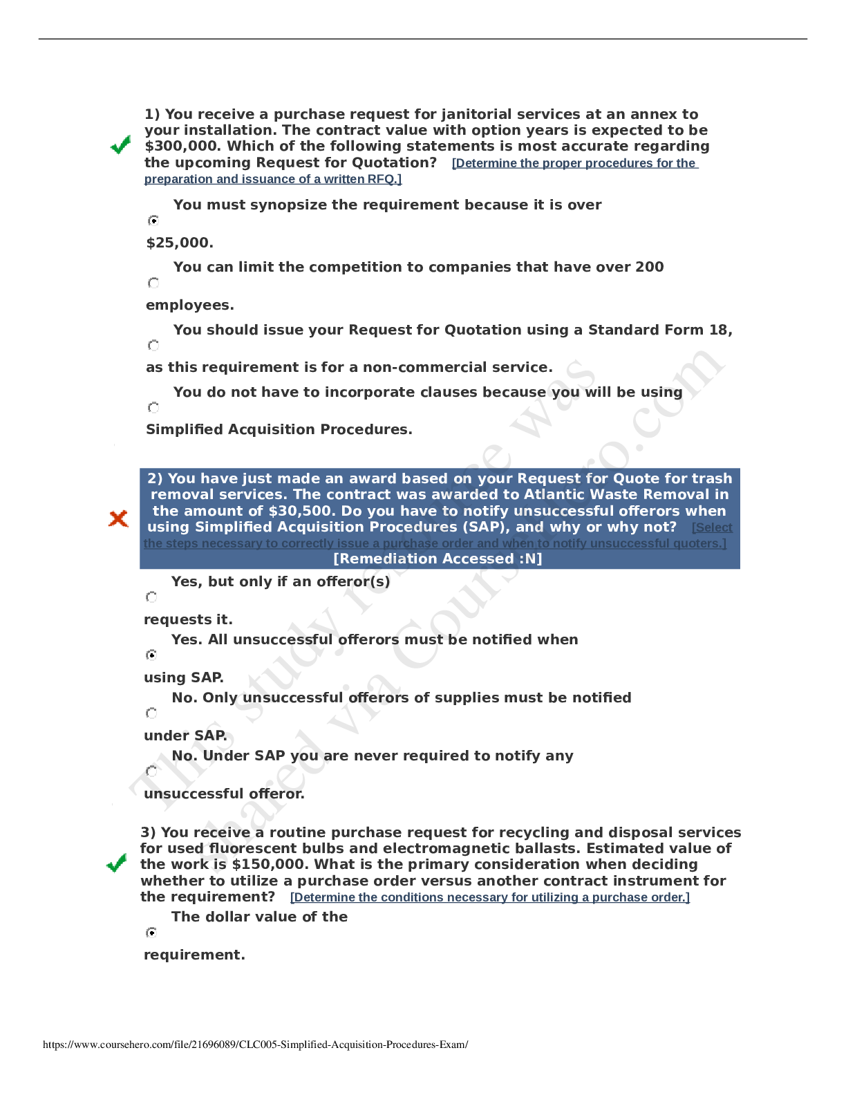 Preview of CLC005 Simplified Acquisition Procedures Exam Latest Complete Solution Graded A